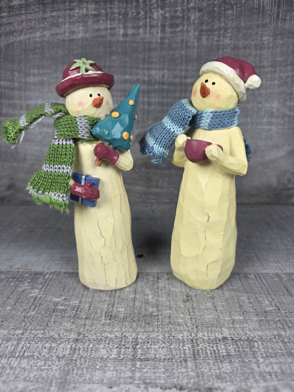 Christmas Snowmen Set Of 2 Jolly Jingle Book Coffee Rustic Farmhouse 44b